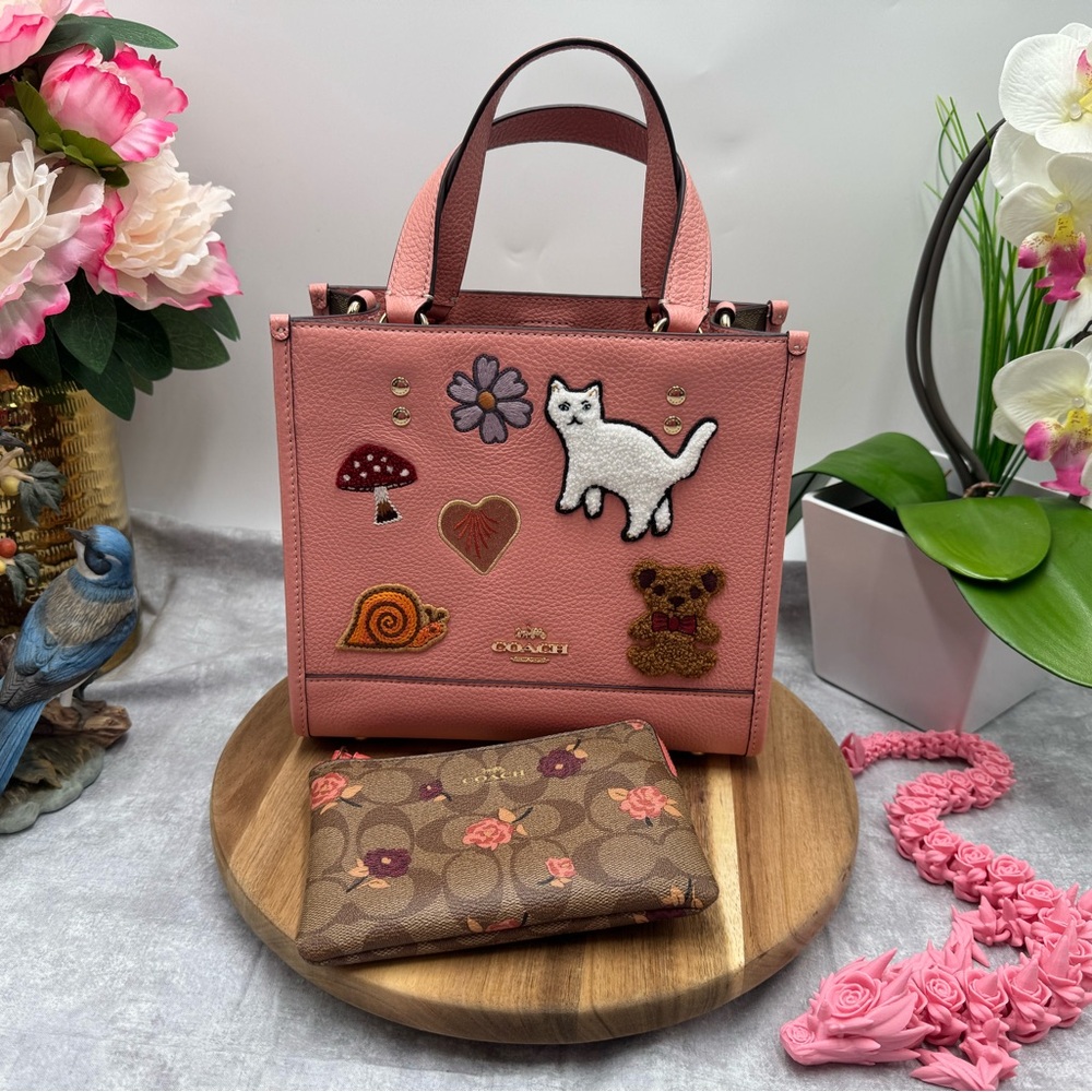 Coach Pink Tote Bag with Brown Wallet